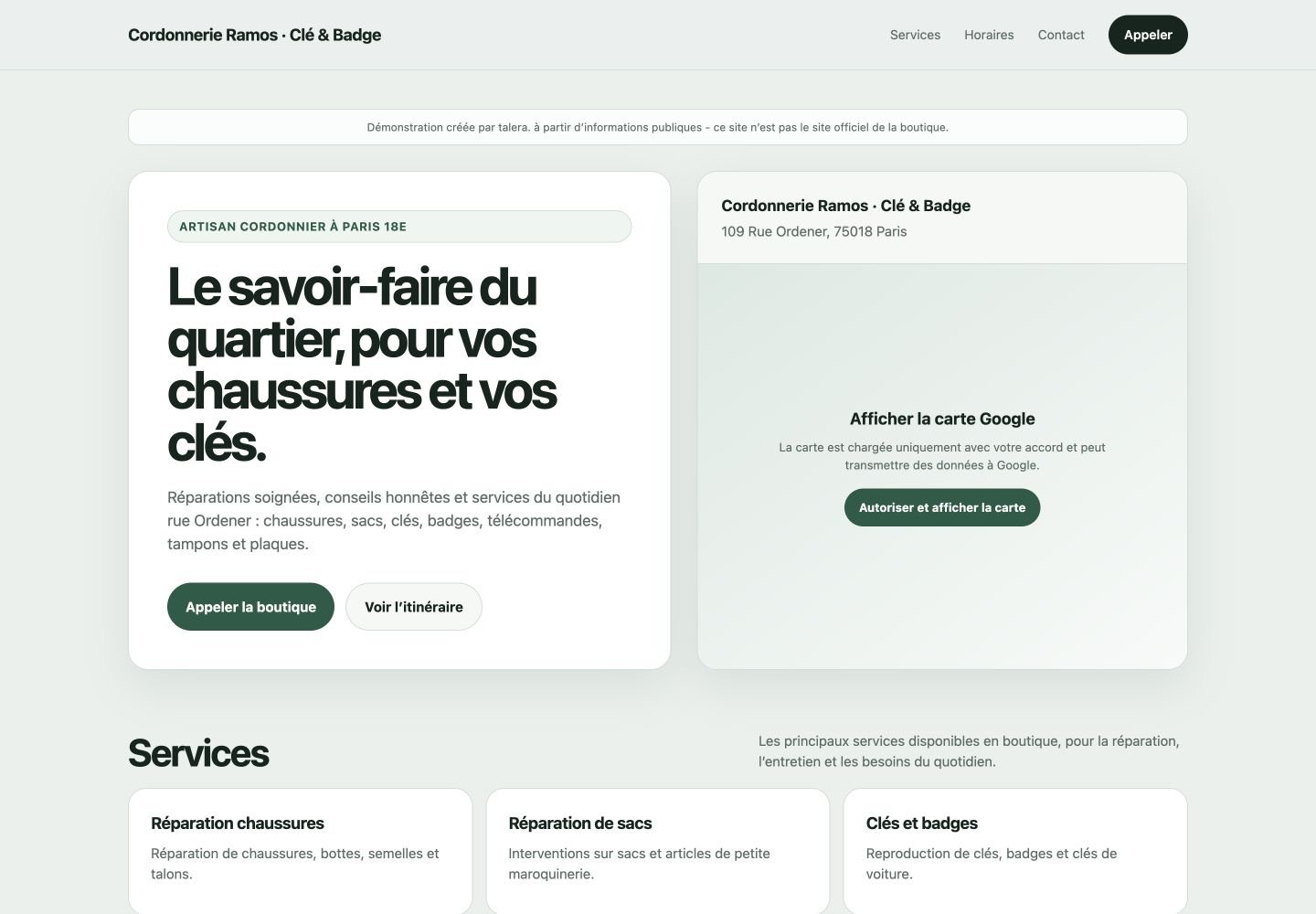 Capture du site Cordonnerie Ramos
