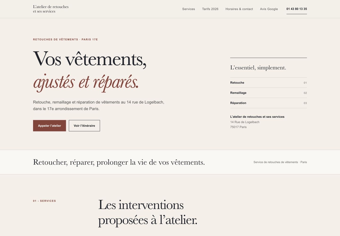 Capture du site L’Atelier de retouches et ses services
